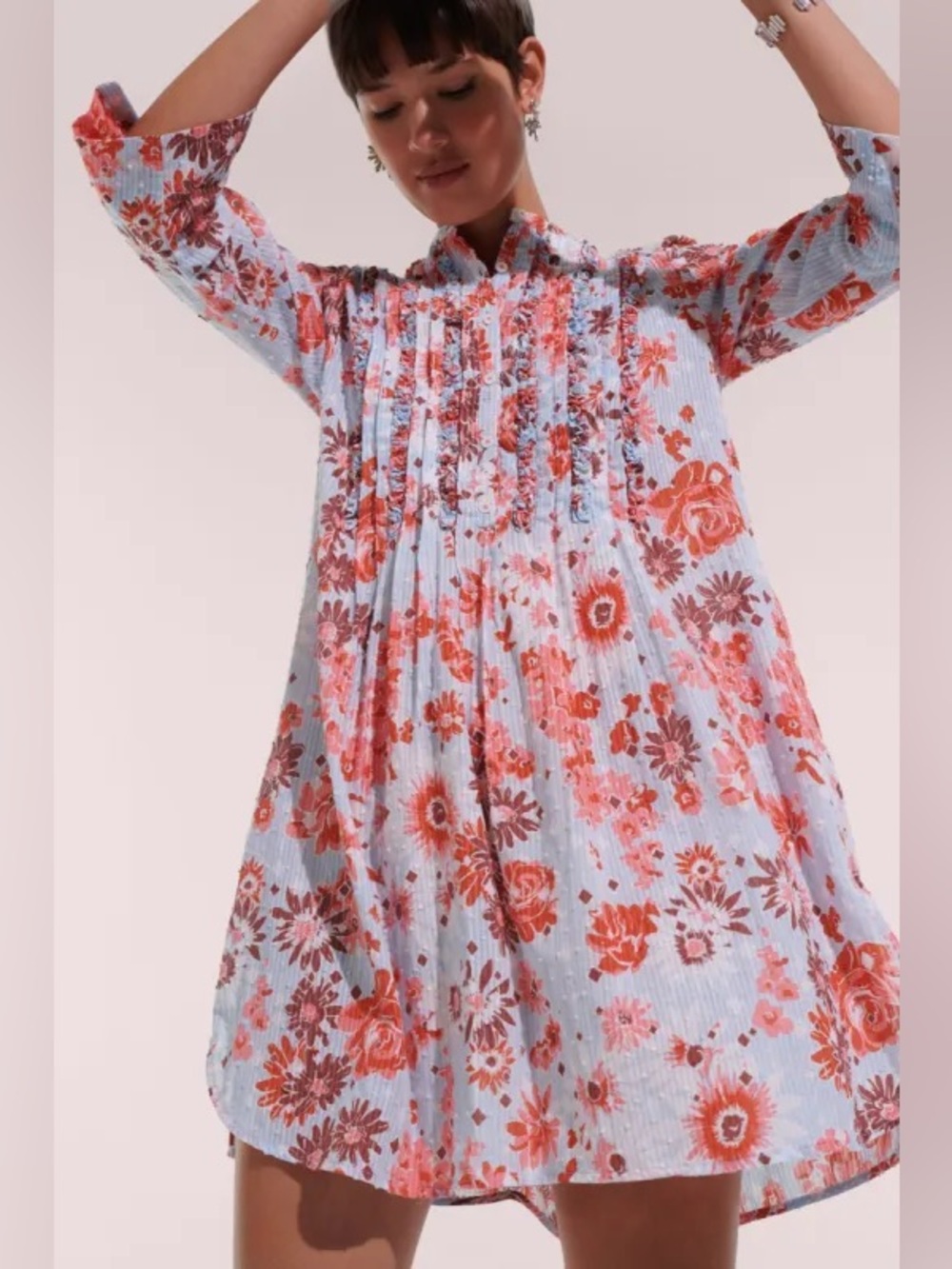 [NWT] $369 POUPETTE ST BARTH Bea Blue and Red floral cotton Mini Dress. Small